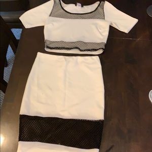 cream two piece skirt set.